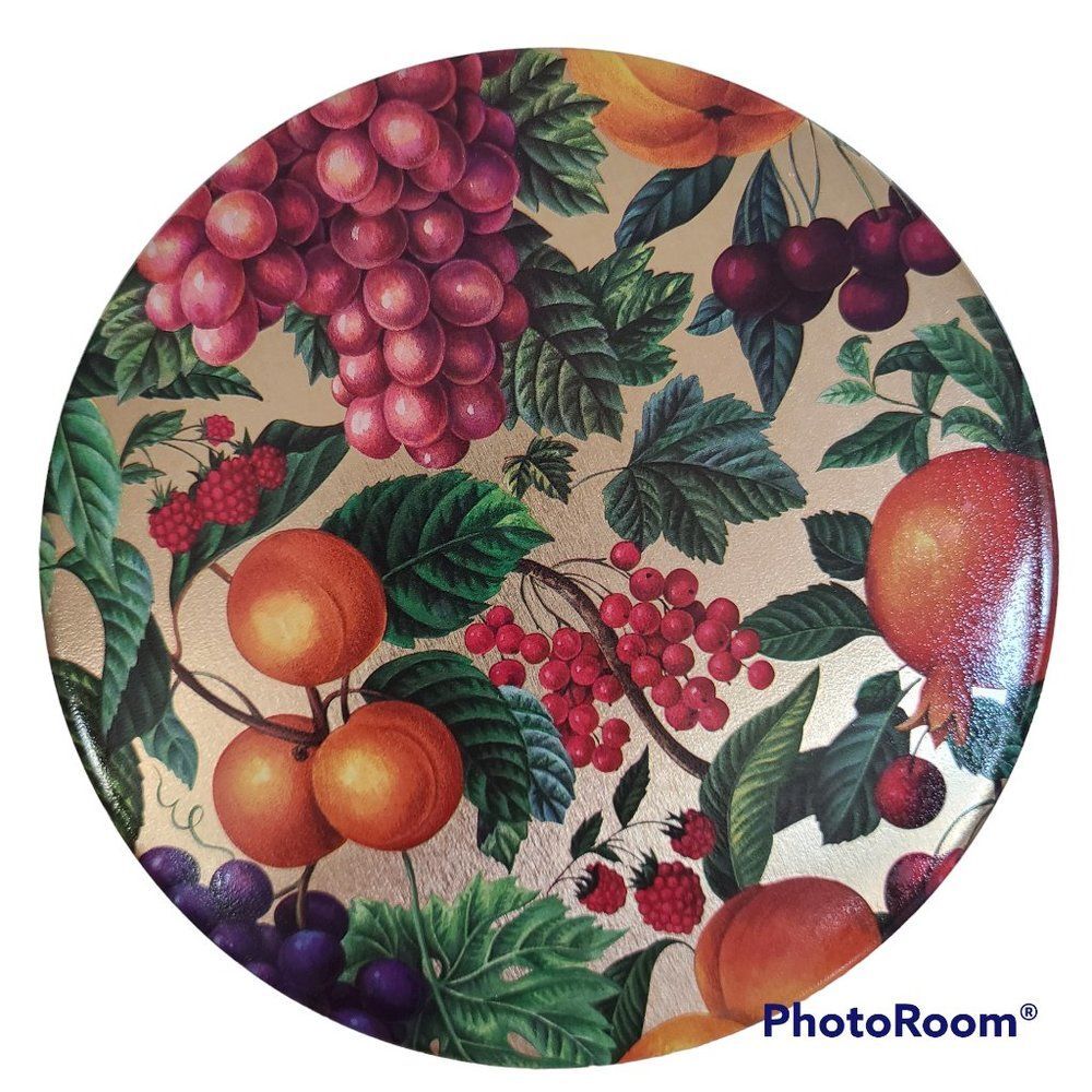 Vintage Tin Gold With Fruit And Leaves - Very Colorful - Great Condition